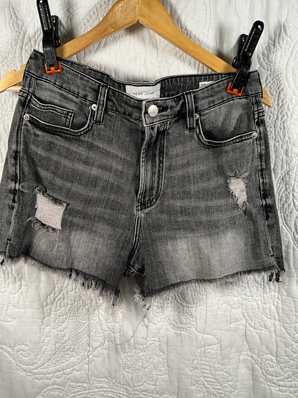 Dear John Washed Black Distressed High-Rise Jean Shorts